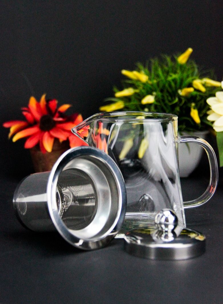 تيلاند إبريق شاي زجاجي من البورسليكات مع فلتر من الفولاذ المقاوم للصدأ بتصميم مربع سعة 0.350 لتر - Image 3