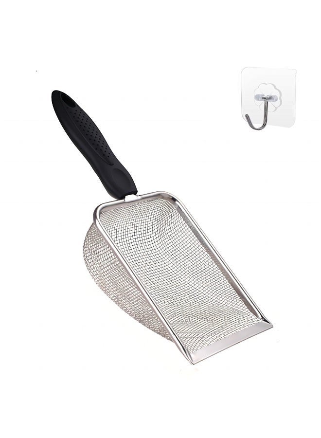 Litter Scoop Stainless Steel Mesh Scooper with Long Handle, Durable Metal Non-Stick Deep Shovel - Image 1