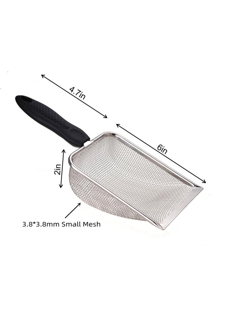 Litter Scoop Stainless Steel Mesh Scooper with Long Handle, Durable Metal Non-Stick Deep Shovel - Image 2