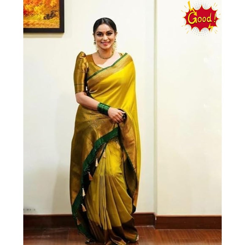 Women's Pure Kanjivaram Soft Silk Saree for Wedding With Blouse Piece Leriya Paithani - Image 5