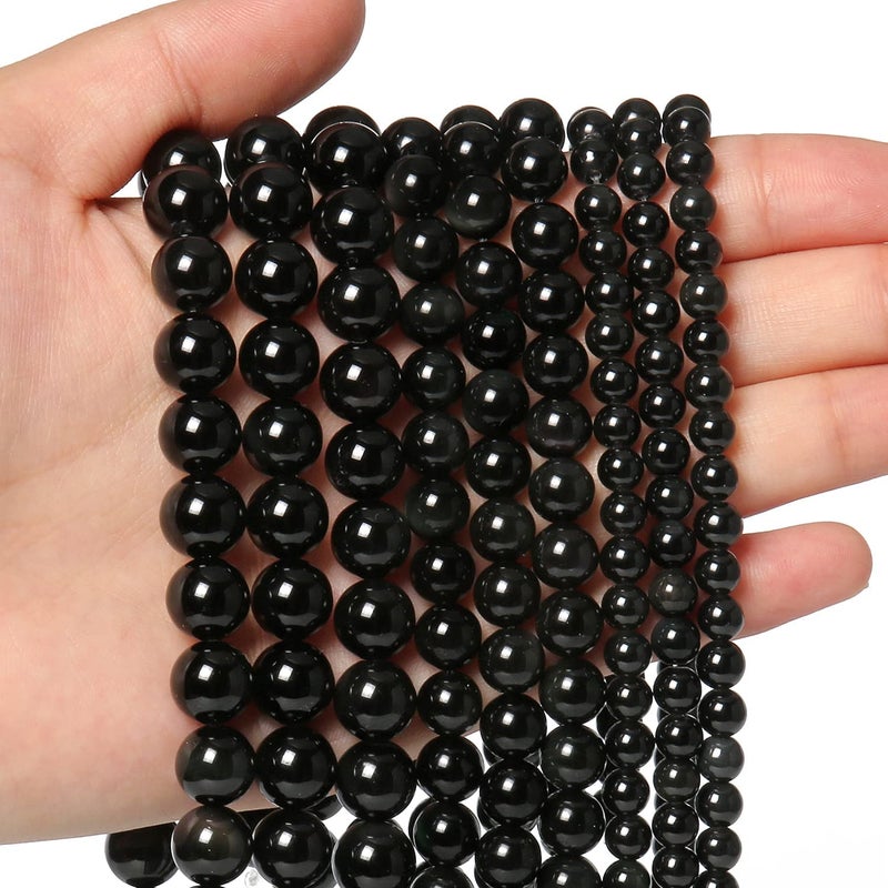 Xilitata 60pcs 6mm Natural Stone Beads Black Obsidian Beads Crystal Gemstone for Jewelry Making DIY Bracelet Necklace