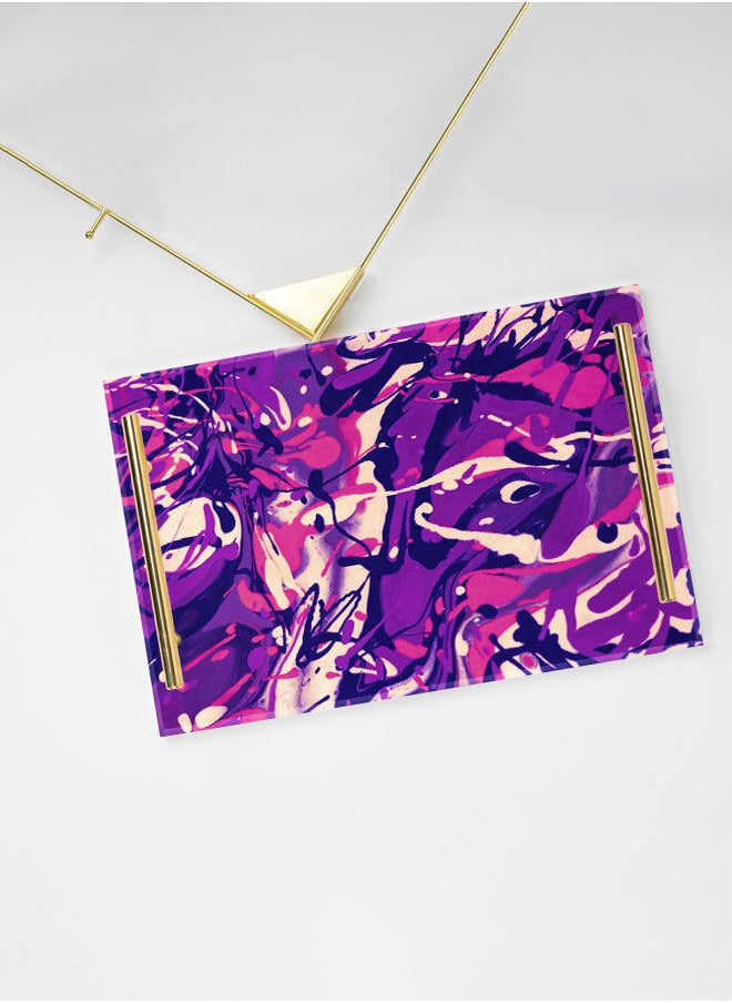 LOWHA Decorative Acrylic Serving Tray with Gold Color Metal Handles Watercolor Scribble 20x30cm  - Image 3