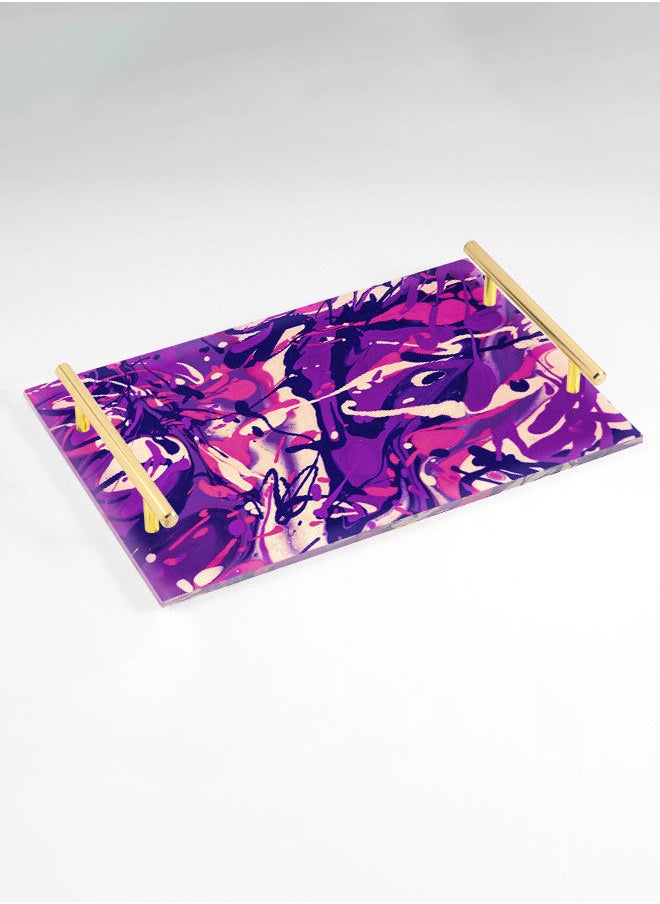 LOWHA Decorative Acrylic Serving Tray with Gold Color Metal Handles Watercolor Scribble 20x30cm  - Image 1