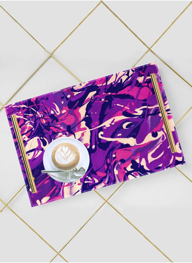 LOWHA Decorative Acrylic Serving Tray with Gold Color Metal Handles Watercolor Scribble 20x30cm  - Image 5