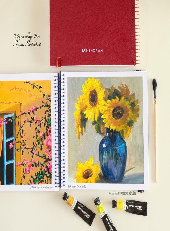 MENORAH مينورا - دفتر رسم فني - مربع - 180 غرام/م² - دفتر رسم - 100 صفحة/50 ورقة - دفتر رسم حلزوني معدني صلب - أحمر - الحجم (21.0 × 21.0 سم) كبير - Image 4