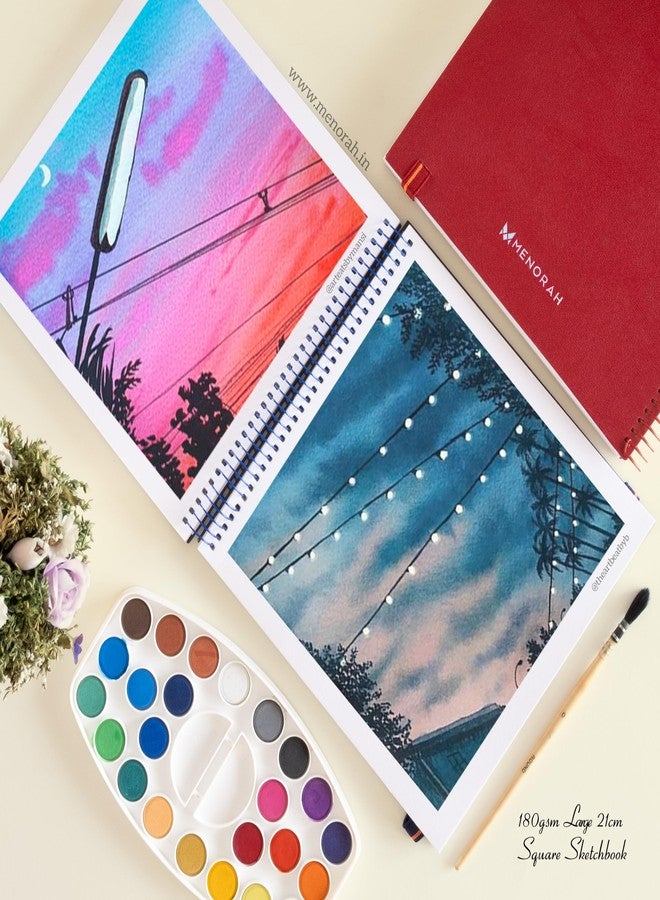 MENORAH مينورا - دفتر رسم فني - مربع - 180 غرام/م² - دفتر رسم - 100 صفحة/50 ورقة - دفتر رسم حلزوني معدني صلب - أحمر - الحجم (21.0 × 21.0 سم) كبير - Image 5