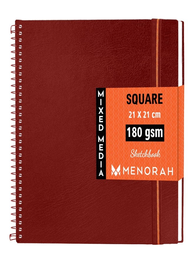 MENORAH مينورا - دفتر رسم فني - مربع - 180 غرام/م² - دفتر رسم - 100 صفحة/50 ورقة - دفتر رسم حلزوني معدني صلب - أحمر - الحجم (21.0 × 21.0 سم) كبير - Image 1