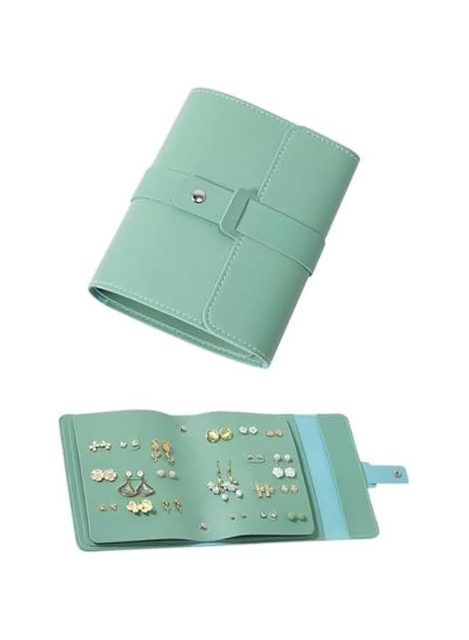 HOOKOR Earring Organizer Book Design Earring Holder Travel Jewelry Storage Case Tray Holder, Portable Pu Leather Travel Earring Case (Green) - Image 1