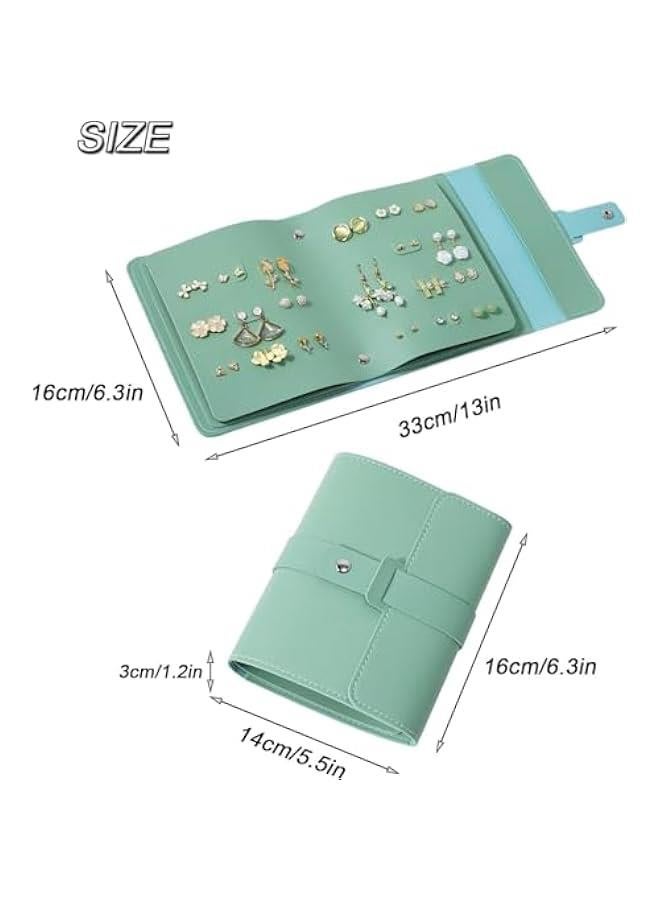 HOOKOR Earring Organizer Book Design Earring Holder Travel Jewelry Storage Case Tray Holder, Portable Pu Leather Travel Earring Case (Green) - Image 2