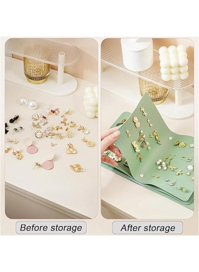 HOOKOR Earring Organizer Book Design Earring Holder Travel Jewelry Storage Case Tray Holder, Portable Pu Leather Travel Earring Case (Green) - Image 5