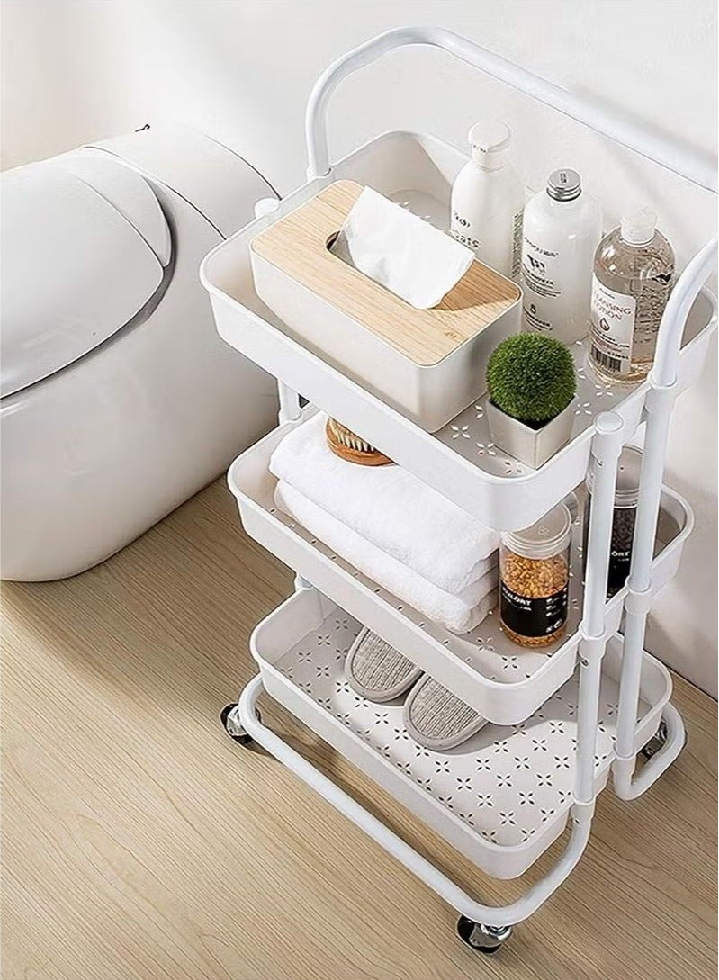 3-layer multifunctional trolley, used for bathroom, room, living room storage and toy storage. white - Image 5