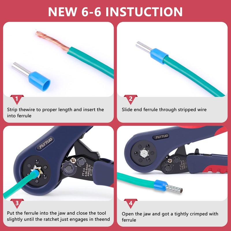 Flytuo Upgraded Hexagonal Ferrule Crimping Tool  New Hsc8 6-6A Self-Adjusting Ratchet Wire Crimper Plier For Wire Terminals Cables End-Sleeves Awg28-10 - Image 5