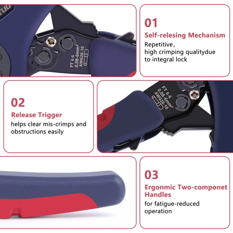 Flytuo Upgraded Hexagonal Ferrule Crimping Tool  New Hsc8 6-6A Self-Adjusting Ratchet Wire Crimper Plier For Wire Terminals Cables End-Sleeves Awg28-10 - Image 4