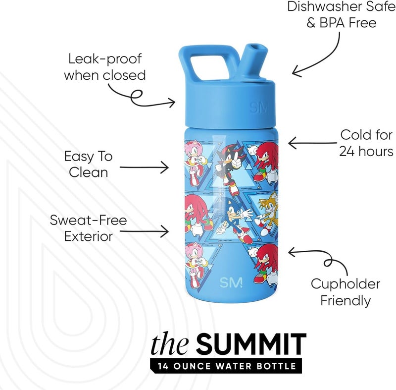 Simple Modern Kids Summit Water Bottle with Straw Lid | SEGA Sonic the Hedgehog 14oz Stainless Steel Cup Insulated Tumbler for Toddlers, Boys, Girls, School | Sonic Pals - Image 1