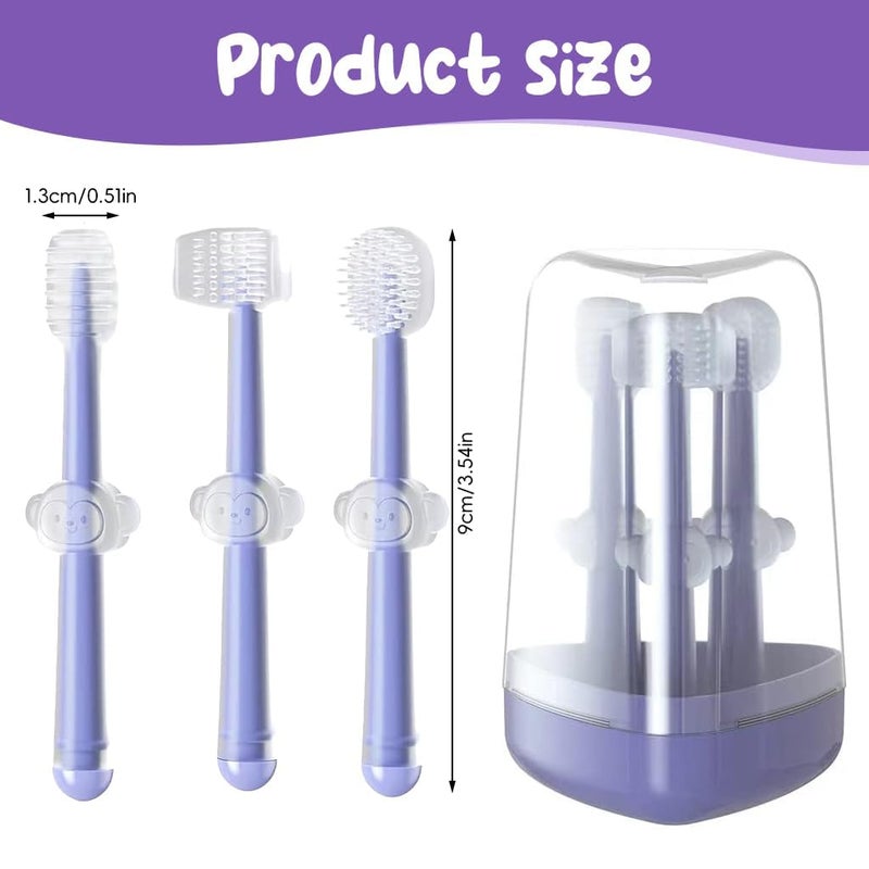 BLIXAR 3 Steps Silicone Baby Training Toothbrush Set - Tongue Cleaner & U Shaped Toothbrush for Kids Oral Care With Travel Case (Purple), Manual - Image 2