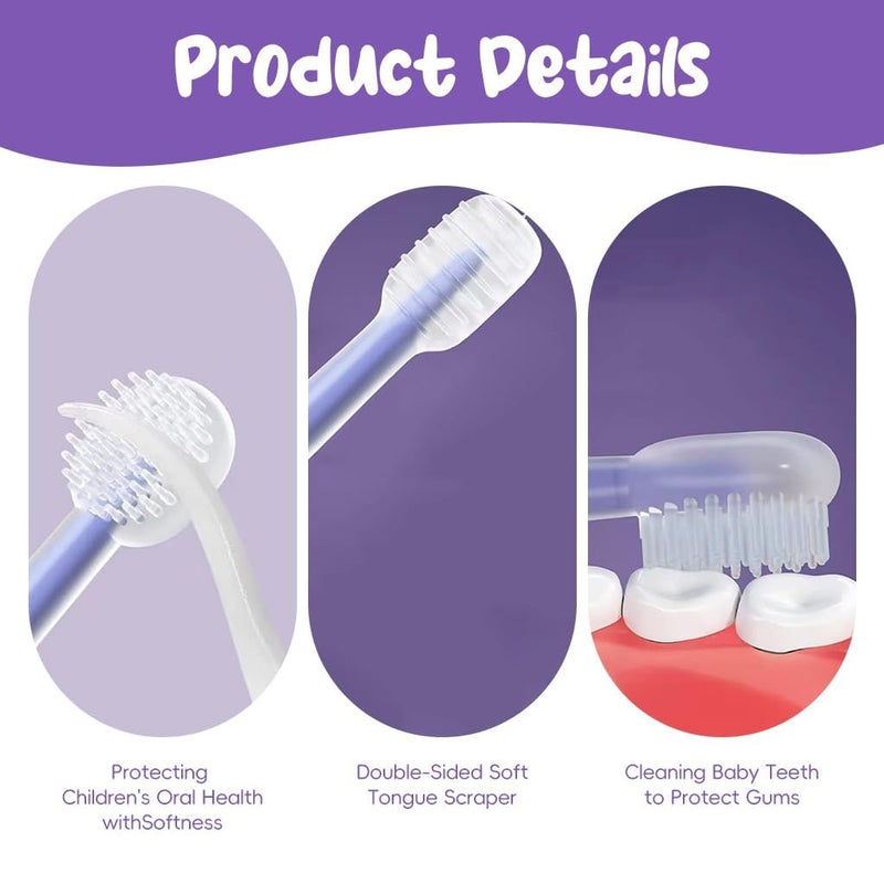 BLIXAR 3 Steps Silicone Baby Training Toothbrush Set - Tongue Cleaner & U Shaped Toothbrush for Kids Oral Care With Travel Case (Purple), Manual - Image 5
