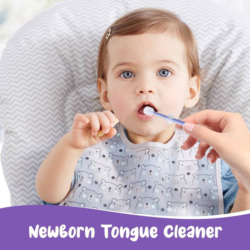 BLIXAR 3 Steps Silicone Baby Training Toothbrush Set - Tongue Cleaner & U Shaped Toothbrush for Kids Oral Care With Travel Case (Purple), Manual - Image 3