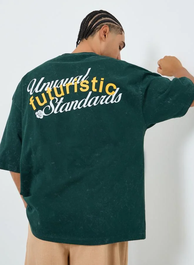 Styli Men Green Graphic Print Boxy Fit T-Shirt