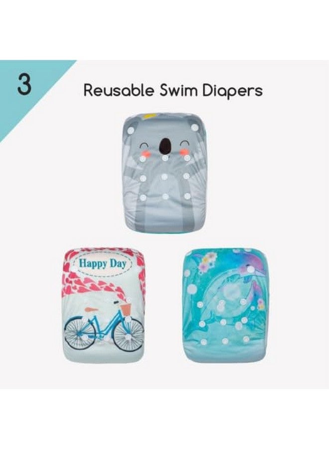 KaWaii Baby Swim Cloth Diapers, Washable Reusable One Size Adjustable to Fits 10-40 lbs Boy & Girl Baby Shower Gifts Swimming Lessons 3-Pack #2 - Image 1