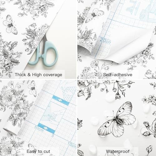 Micpolo Floral and Butterfly Self Adhesive Shelf Liner for Kitchen Bedroom Cabinets Waterproof Drawer Liner Dresser Vinyl Rolls 17.7In X 78.7In - Image 5