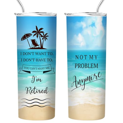 Fatbaby Retirement Gifts for Women,Happy Retirement Travel Tumbler Cup,Retired Gifts for Women Coworker,Vacuum Insulated Stainless Steel Skinny Tumbler With Lid and Straw 20oz - Image 1