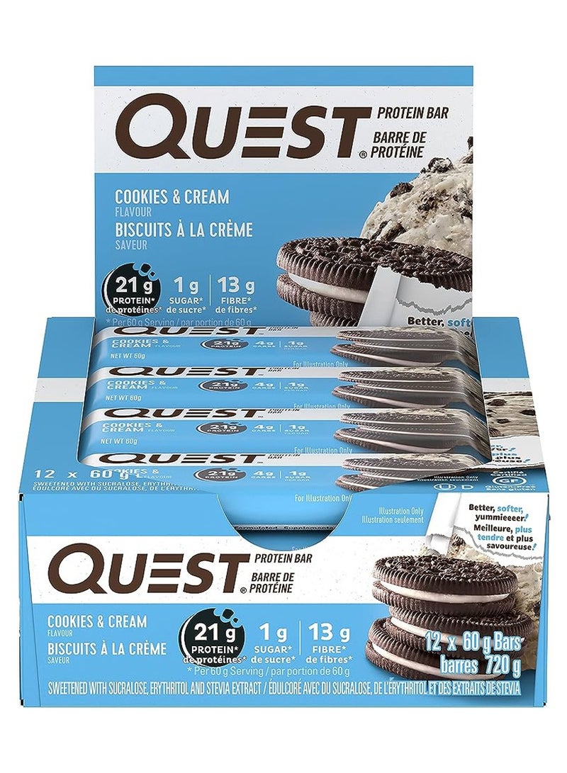 Quest Protein Bar Cookies & Cream 60g Pack of 12 - Image 1