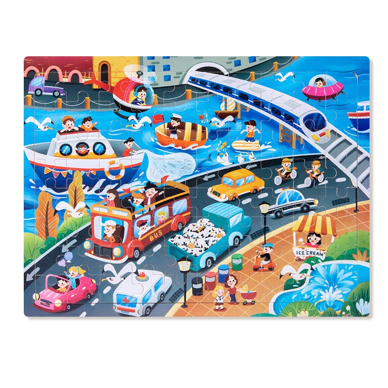 Wooden 80-Piece Puzzle Kidsren'S Animal Cartoon Fairy Tale Plane Puzzle Baby Early Education Educational Building Block Toys - Image 1