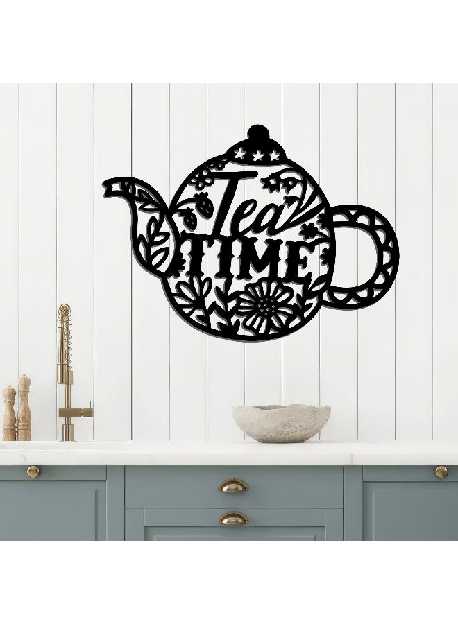 ديكور جداري خشبي عالي الجودة للمطبخ فن جداري للمطبخ بكلمة "Tea Time" مصنوع من خشب MDF الإسباني، باللون الأسود، بسماكة 6 ملم. يتميز بتصميم ثلاثي الأبعاد عصري وأنيق، مزوّد بشريط لاصق مزدوج الوجه لسهولة التركيب. جاهز للتثبيت فورًا ويمنح مطبخك لمسة فنية راقية - Image 3