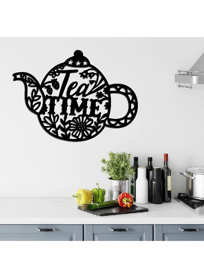 ديكور جداري خشبي عالي الجودة للمطبخ فن جداري للمطبخ بكلمة "Tea Time" مصنوع من خشب MDF الإسباني، باللون الأسود، بسماكة 6 ملم. يتميز بتصميم ثلاثي الأبعاد عصري وأنيق، مزوّد بشريط لاصق مزدوج الوجه لسهولة التركيب. جاهز للتثبيت فورًا ويمنح مطبخك لمسة فنية راقية - Image 4