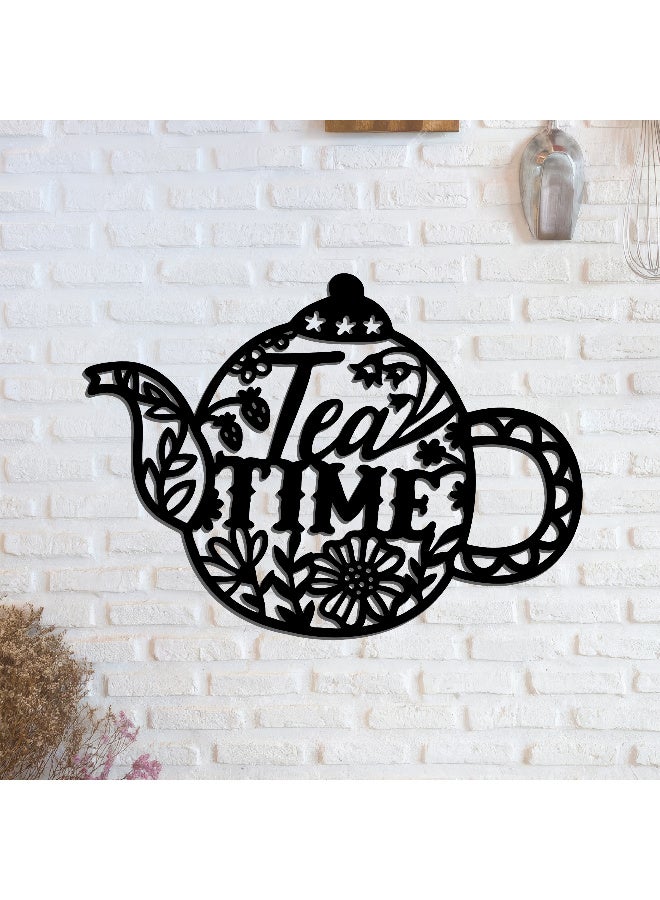 ديكور جداري خشبي عالي الجودة للمطبخ فن جداري للمطبخ بكلمة "Tea Time" مصنوع من خشب MDF الإسباني، باللون الأسود، بسماكة 6 ملم. يتميز بتصميم ثلاثي الأبعاد عصري وأنيق، مزوّد بشريط لاصق مزدوج الوجه لسهولة التركيب. جاهز للتثبيت فورًا ويمنح مطبخك لمسة فنية راقية - Image 2