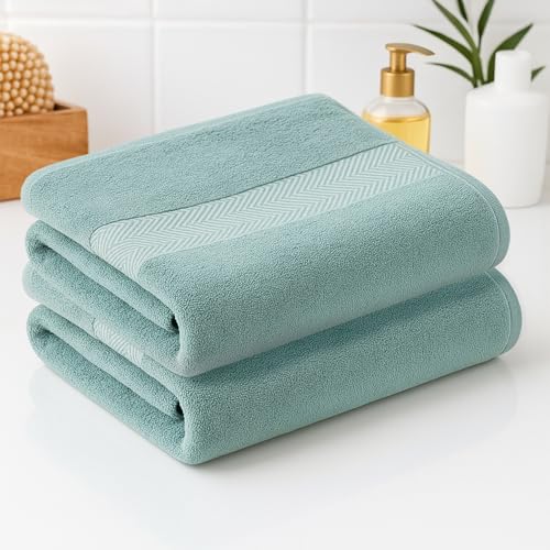 Earthy Fables Nebula Bath Towel – Pure Carded Cotton, Soft, Absorbent, Quick Dry & Skin-Friendly Towel, 140 x 70 cm, 500 GSM, Set of 2 – Seafoam - Image 1