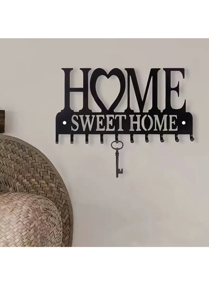 Metal Key Holder-Wall-Mounted Storage Rack With Decorative Hooks, Rust-Resistant Organizer Entry way hall way, Vehicle Keys, Car, Works, Store House, Coat, Hat, Raincoat, Bag, Easy install - Image 1