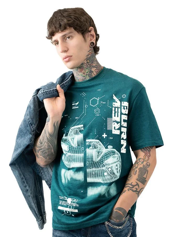Moto Racer Graphic Printed Round Neck Short Sleeves Relaxed Fit Cotton T-shirt