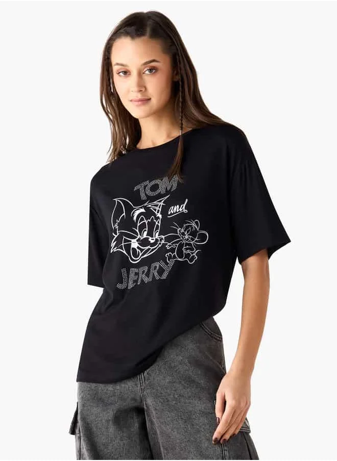 SP Characters Tom and Jerry Print T-shirt with Short Sleeves