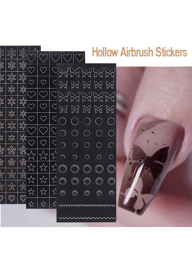 Furimuk 10 Sheets Airbrush Nail Stencils Stickers for Nail Art, 3D Self-Adhesive Butterfly Heart Snowflake French Design Hollow Printing Template Stencil Nail Guide Supplies for DIY Manicure Décor. - Image 2