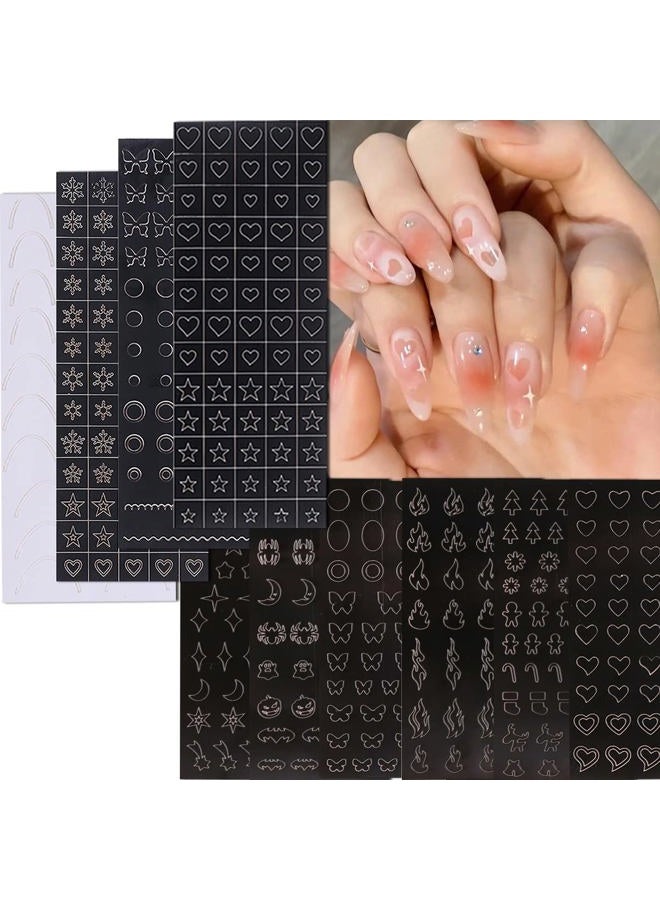 Furimuk 10 Sheets Airbrush Nail Stencils Stickers for Nail Art, 3D Self-Adhesive Butterfly Heart Snowflake French Design Hollow Printing Template Stencil Nail Guide Supplies for DIY Manicure Décor. - Image 1