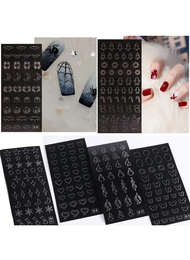 Furimuk 10 Sheets Airbrush Nail Stencils Stickers for Nail Art, 3D Self-Adhesive Butterfly Heart Snowflake French Design Hollow Printing Template Stencil Nail Guide Supplies for DIY Manicure Décor. - Image 4