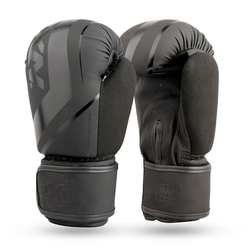 RXN R1 Boxing Gloves with Microfiber Thumb, Premium, High-Performance & Durable for Men, Women & Kids, Training, Kickboxing, Taekwondo, MMA, Muay Thai & Martial Arts (Black, 14oz) - Image 1