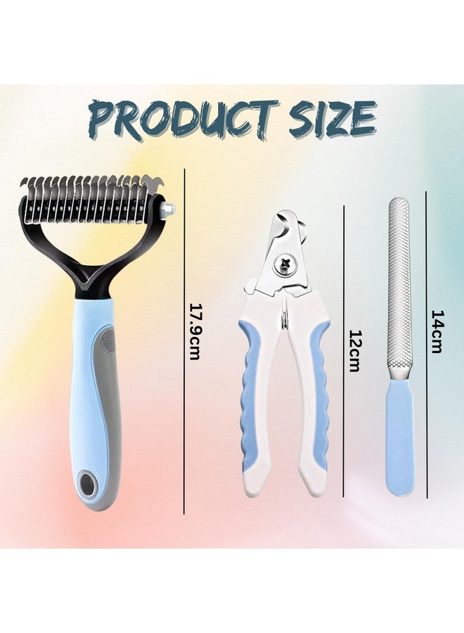 Pet Grooming Tool Combo Of Double Sided Brush And Nail Clipper With Filer (Hair Rake Comb And Nail Cutter) For Dogs, Puppies, Cats, And Kittens (Blue Rake Large + Nail Clipper) - Image 2