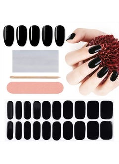 EBANKU 20PCS Semi Cured Gel Nail Polish Strips, EBANKU Black Adhesive Full Wrap Gel Nail Art Sticker, Waterproof Gel Nail Wrap Stickers with Nail File and Stick（UV/LED Lamp Required）  - Image 1