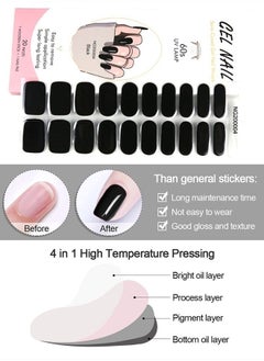 EBANKU 20PCS Semi Cured Gel Nail Polish Strips, EBANKU Black Adhesive Full Wrap Gel Nail Art Sticker, Waterproof Gel Nail Wrap Stickers with Nail File and Stick（UV/LED Lamp Required）  - Image 3