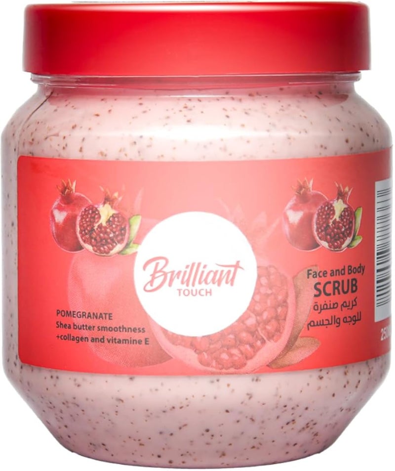 BRILLIANT TOUCH Face &body Scrub 250ml deep exfoliant for clean and glowing skin made with 100% natural exfoliant, pomegranate extract