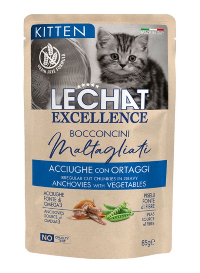 Monge Le Chat Excellence Kitten Cat Irregular Cut Chunkies Anchovies with Vegetables 28*85g