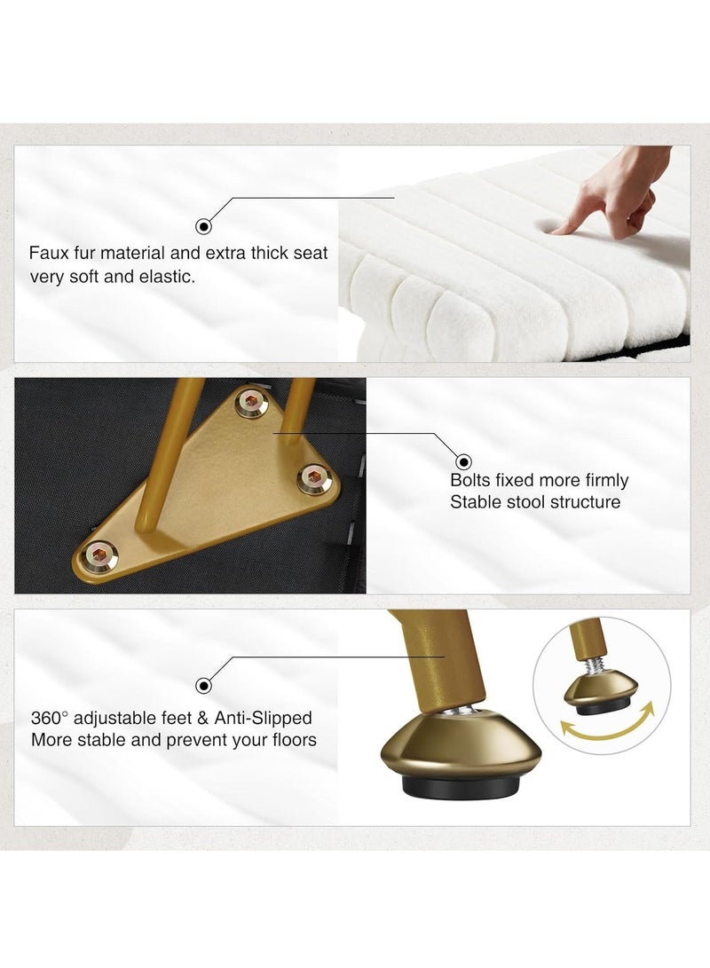 كرسي تزيين فاخر أبيض ثلجي - كرسي مكياج من الفرو الصناعي الفاخر مع تخزين سري وأرجل معدنية مضادة للانزلاق، أُوتومان ناعم لديكور غرفة النوم (هدية مثالية للنساء) - Image 5