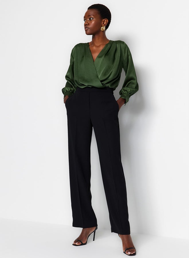 trendyol Khaki Satin Fabric Double Breasted Collar Woven Body with Snap Detail at the Hem TOFAW19BB0678 - Image 3