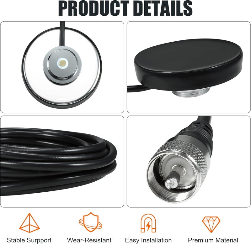 BASIKER CB Antenna NMO Magnetic Base Mount SO239, PL-259 Plug W/5M(16.4ft) RG58 Coaxial Cable, Heavy Duty Magnetic VHF/UHF Mobile Ham Radio Antenna Mount for Truck RV SUV Bus Marine - Image 3