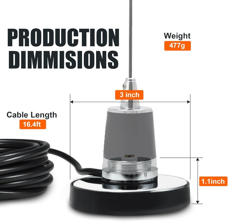 BASIKER CB Antenna NMO Magnetic Base Mount SO239, PL-259 Plug W/5M(16.4ft) RG58 Coaxial Cable, Heavy Duty Magnetic VHF/UHF Mobile Ham Radio Antenna Mount for Truck RV SUV Bus Marine - Image 5