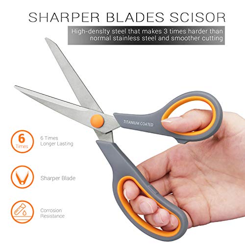 Hutou Scissors 8" Multipurpose Titanium Coated Sturdy Sharp Scissors Right/Left Handed Comfort-Grip Handles for Office Home School Sewing Fabric Craft Supplies Gray - Image 5