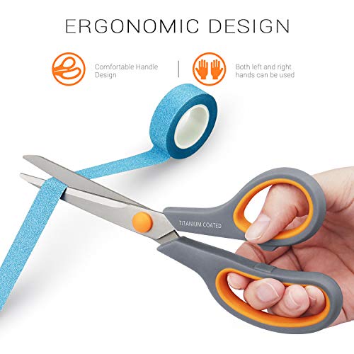 Hutou Scissors 8" Multipurpose Titanium Coated Sturdy Sharp Scissors Right/Left Handed Comfort-Grip Handles for Office Home School Sewing Fabric Craft Supplies Gray - Image 4