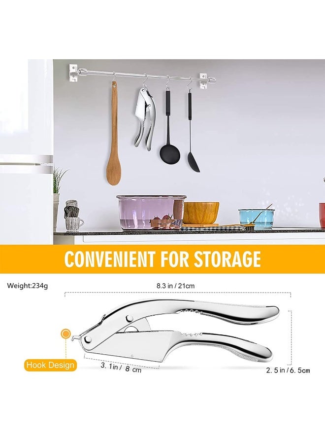 مكبس ثوم 2 في 1، قطاعة ثوم من الفولاذ المقاوم للصدأ، مفرمة ثوم فضية، كسارة ثوم يدوية، سهلة التنظيف والضغط، آمنة للاستخدام في غسالة الأطباق،  فضي لامع - Image 5